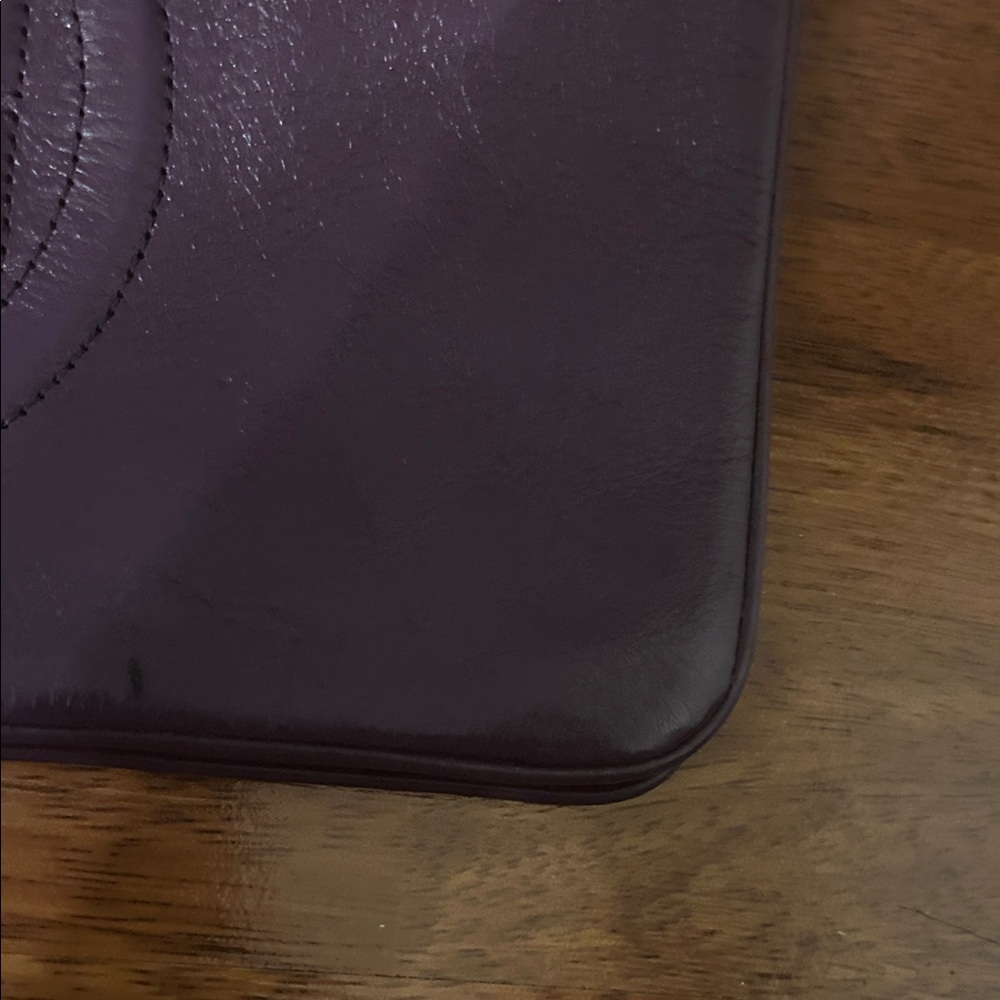 Tory Burch Plum/egg plant Leather Clutch with Gold Accents. - Picture 6 of 16